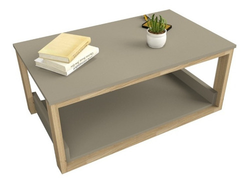 Mesa Ratona Escandinava Living Melamina Color Gris Cubanta Con Olmo Finlandes