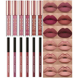 12pcs Lápiz Labial Líquido Mate + Lápices Delineadores De La