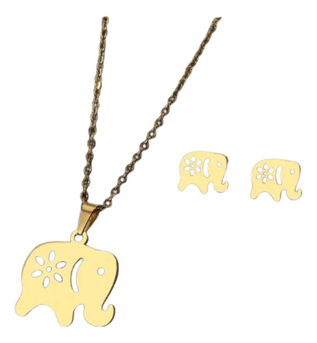 Conjunto Cadena & Aros - Acero Quirúrgico Elefantes Dorados