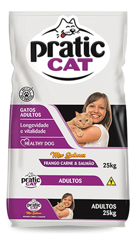 Ração Pratic Cat Gato Adulto Mix Frango, Carne Salmão 25kg