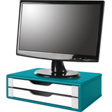 Suporte Monitor Mesa Mdf Azul 2 Gavetas Brancas Souza 3352