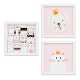 Quadro Decorativo Infantil Bebê Gatinhos Kit 3 Peças - 1205a