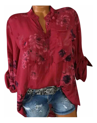 Blusa En V Para Mujer, Elegante, Con Estampado Floral Y Esta