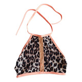 Top Lycra Animal Print Bikini Escote Calado (less De Regalo)