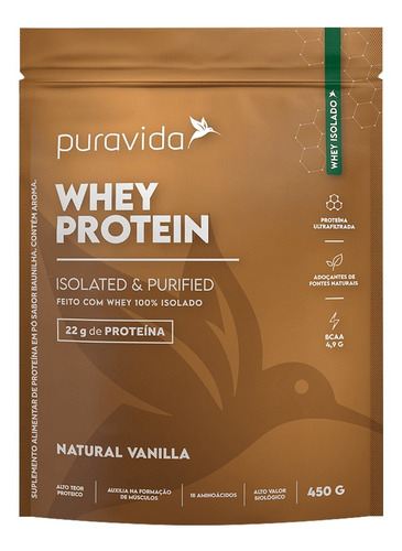 Whey Protein Isolado Puravida Sabor Baunilha 450g