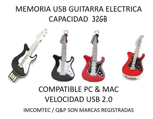 Memoria Usb Guitarra Electrica 32 Gb  Rock Envio Gratis