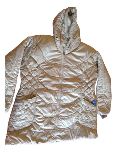 Campera Inflable Impermeable Larga Con Piel Y Capucha 