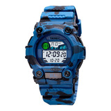 Reloj Hombre Skmei 1635 Sumergible Digital Alarma Cronometro Color De La Malla Azul Camuflaje Color Del Fondo Blanco