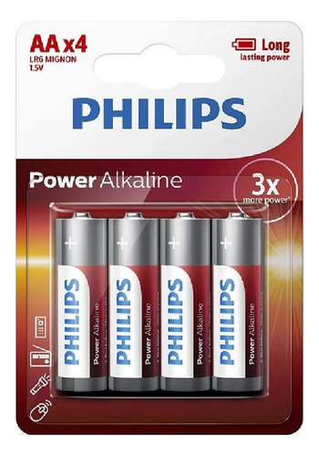 Pilhas Aa Alcalina Long Lasting Power Philips 4 Unidade