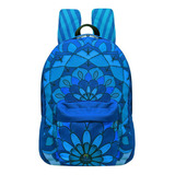 Bolsa Escolar Menina Mochila Impermeável Costas Reforçada Cor Azul Desenho Do Tecido Mandala