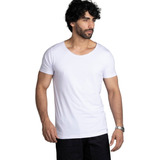 Camiseta Camisa Gola Canoa Aberta Masculina Slim Básica