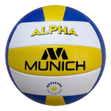 Pelota De Voley Munich Alpha Costura Maquina Entrenamiento! Color Azul, Amarillo Y Blanco