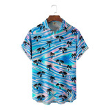 Camisa Hawaiana Unisex Coconut Tree Neon 5, Camisa De Playa