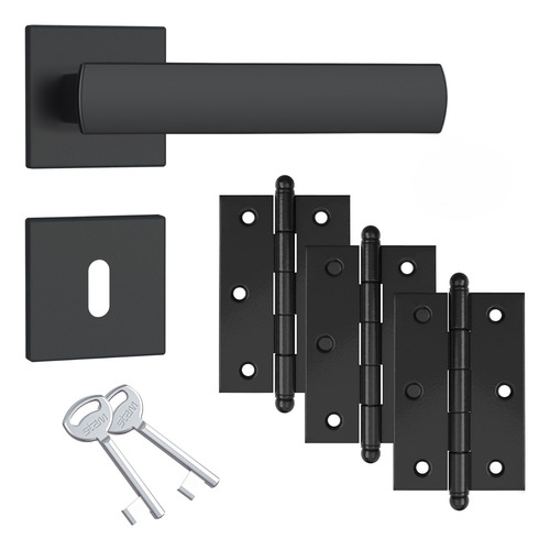 Fechadura Interna 813/35 Preto Fosco Stam + Kit 3 Dobradiças