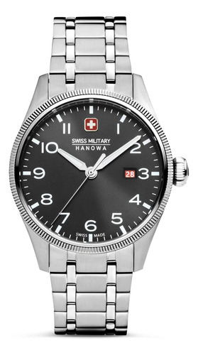 Reloj Swiss Military Smwgh0000801 Para Hombre Cristal Zafiro Color De La Malla Plateado Color Del Bisel Plateado Color Del Fondo Negro