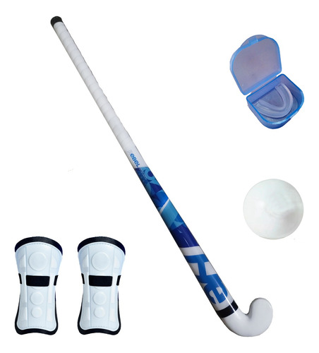 Kit Palo Hockey Canilleras Bucal Bocha Inicial Escuela 