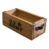 Caja Organizadora De Madera Con Tiradores De Cuero - Us Army