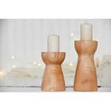 Candelabros De Madera X 2 Diámetro 7.5cm. Alto 16cm. Y 12cm.