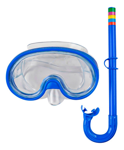 Kit Oculos Máscara Mergulho Respirador Snorkel Profissional Cor Azul