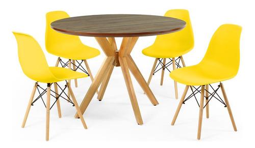Mesa De Jantar Marci Premium Natural 100cm 4 Cadeiras Eiffel Cor Amarelo