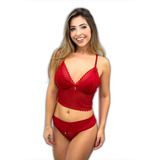 2 Conjuntos Lingerie Cropped Sem Bojo Fio Dental (kit C/ 2)