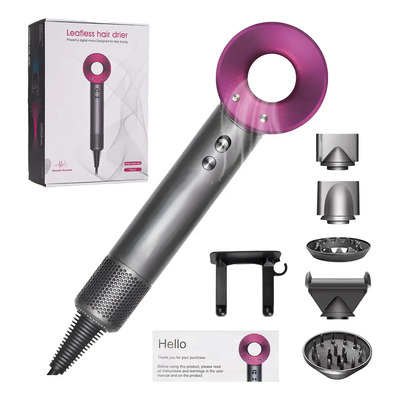 Secador De Pelo De Alta Velocidad, Diseño Silencioso Y Función De Iones Negativos, Equipado Con 5 Accesorios De Succión Magnética Y Soporte De Pared, Ideal Para El Hogar Y La Barbería Fucsia