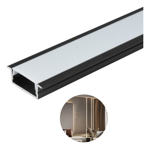 Canaleta Para Fita Led 30mm Embutido Aluminio 2 Metros Preto