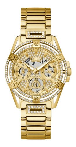 Reloj Para Mujer Marca Guess Reveal Color De La Correa Dorado Color Del Bisel Iridiscente Color Del Fondo Oro Rosa