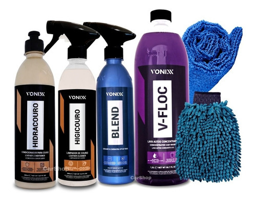 Kit Limpeza Automotiva Vonixx Shampoo Cera Hidracouro 