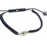 Pulsera Macramé Dije Central Ojo Plata 925 Circon Engarce