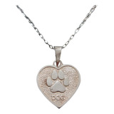 Collar Cadena Corazon Perro Huella Mujer Niños Plata 925 + C