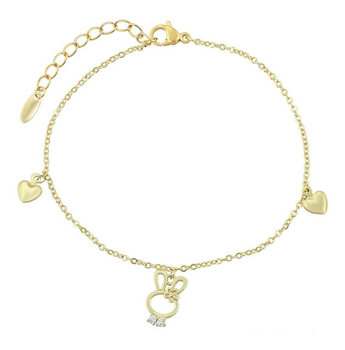 Brazalete Oro 14k Laminado Conejo Corazón  Swarovski 18-21cm