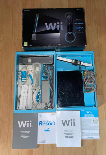 Consola Nintendo Wii Negra En Caja Y Manuales