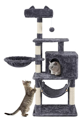 Torre Yaheetech Arbol Para Gatos 1.38m Color Gris