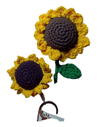 Girasol Tejido Crochet. Una Flor Y Un Llavero. Flor Amarilla