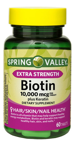 Spring Valley Biotina + Keratina 10000 Mcg 60 Caps Hair/skin