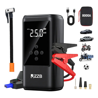 Arrancador de Batería y Compresor de Aire JZZB para Auto y Moto con Linterna | Envío gratis
