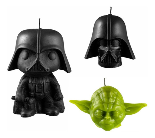 Kit 3 Velas Decorativas Star Wars Darth Vader Yoda Casco