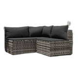 Set De Patio 3 Piezas Con Cojines Rattan Gris.