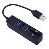 Hub Usb 2.0 5 Em 1 Com 3 Portas Usb + Leitor Sd/ Micro Sd Cor Preto