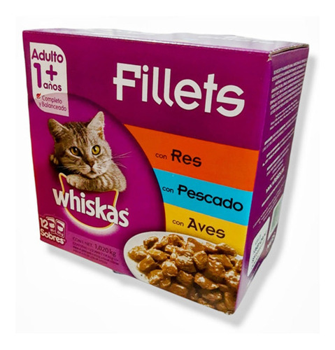 Alimento Para Gatos Whiskas Filetes De Res, 24 Sobres 85g 