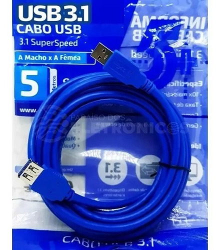 Cabo Extensor Usb 3.1 Macho E Fêmea 5mt 0187724 Até 5 Gbit/s