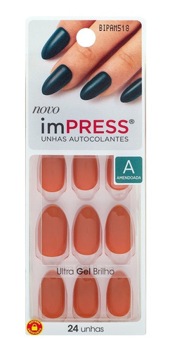 Kiss Impress Unhas Citrine Amendoada Média