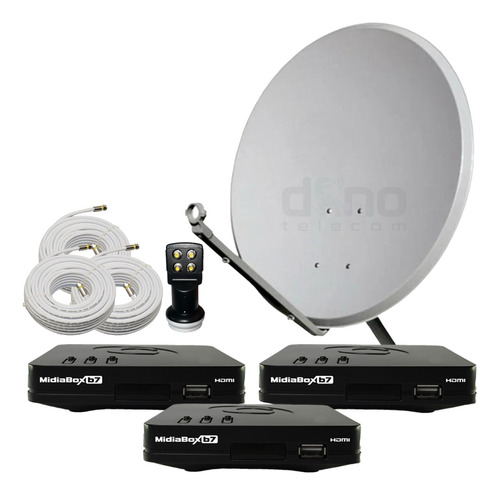 Kit 3 Receptor Digital Century Midiabox Antena Lnbf Cabo