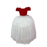 Vestido Infantil Vermelho  Longo Com  Renda E Saia Branca