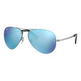 Anteojos De Sol Ray-ban Rb3449 Standard Con Marco De Metal Color Polished Gunmetal, Lente Blue Espejada, Varilla Polished Gunmetal De Metal