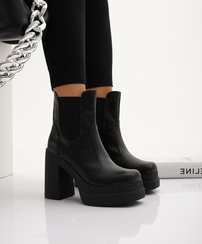 Bota Botineta Mujer Plataforma Comodas Hello Full Negro