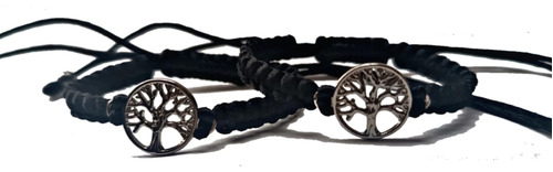 Pulsera Manilla Árbol De La Vida  Macrame Negra 2 Unidades