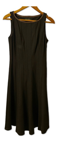 Vestido Negro Ralph Lauren Ribetes De Cuero Talle 4impecable