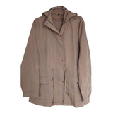 Campera Impermeable Beige Rompevientos L Capucha Parka Mujer